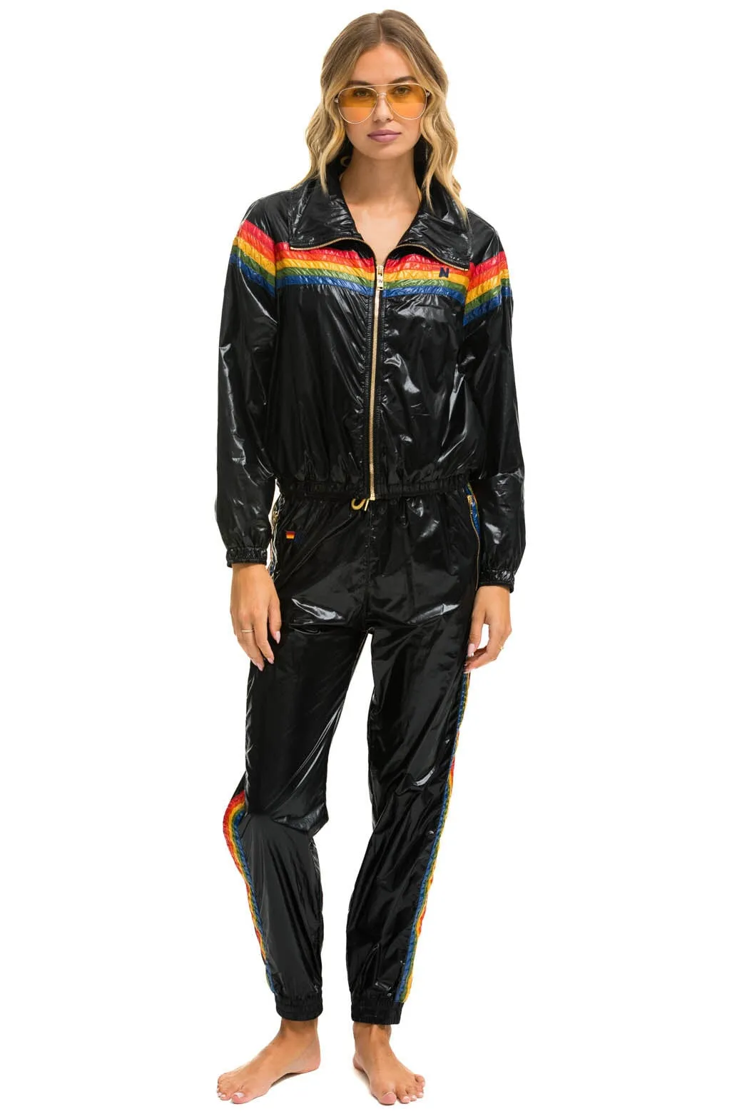 5 STRIPE WINDBREAKER - BLACK GLOSSY