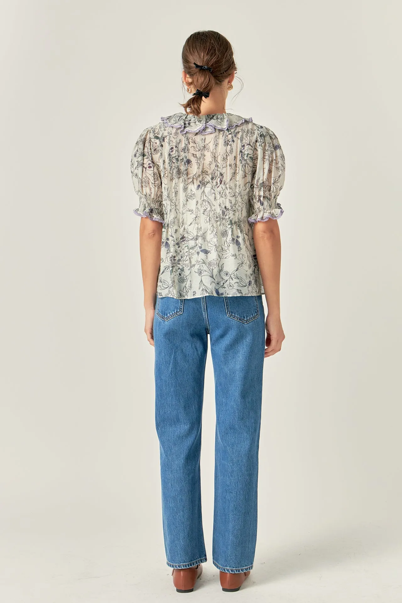 Abstract Floral Print Ruffle Top