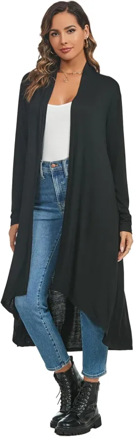 AvaCostume Womens Casual Lightweight Drae Long Sleeves Cardigan Front Open Maxi Dusters