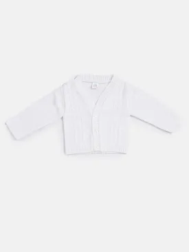 Baby Boy Cable Knit Cardigan-White