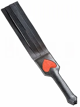 Black Leather Four Fingered Slapper With Heart Handle
