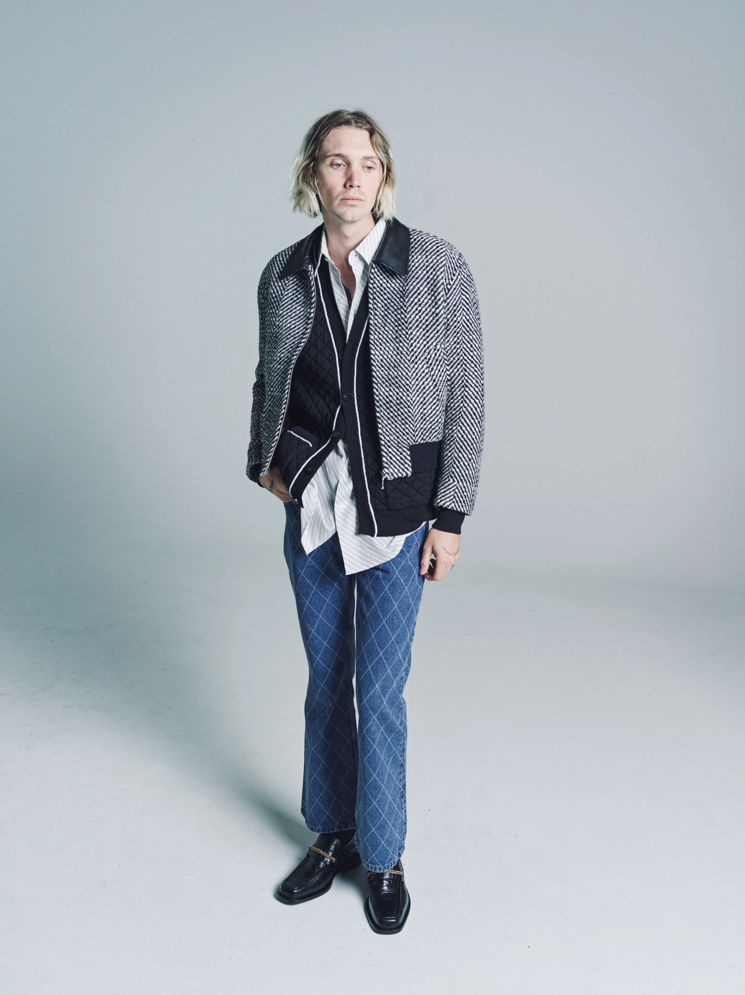 Black Merino Wool Quilted Cardigan