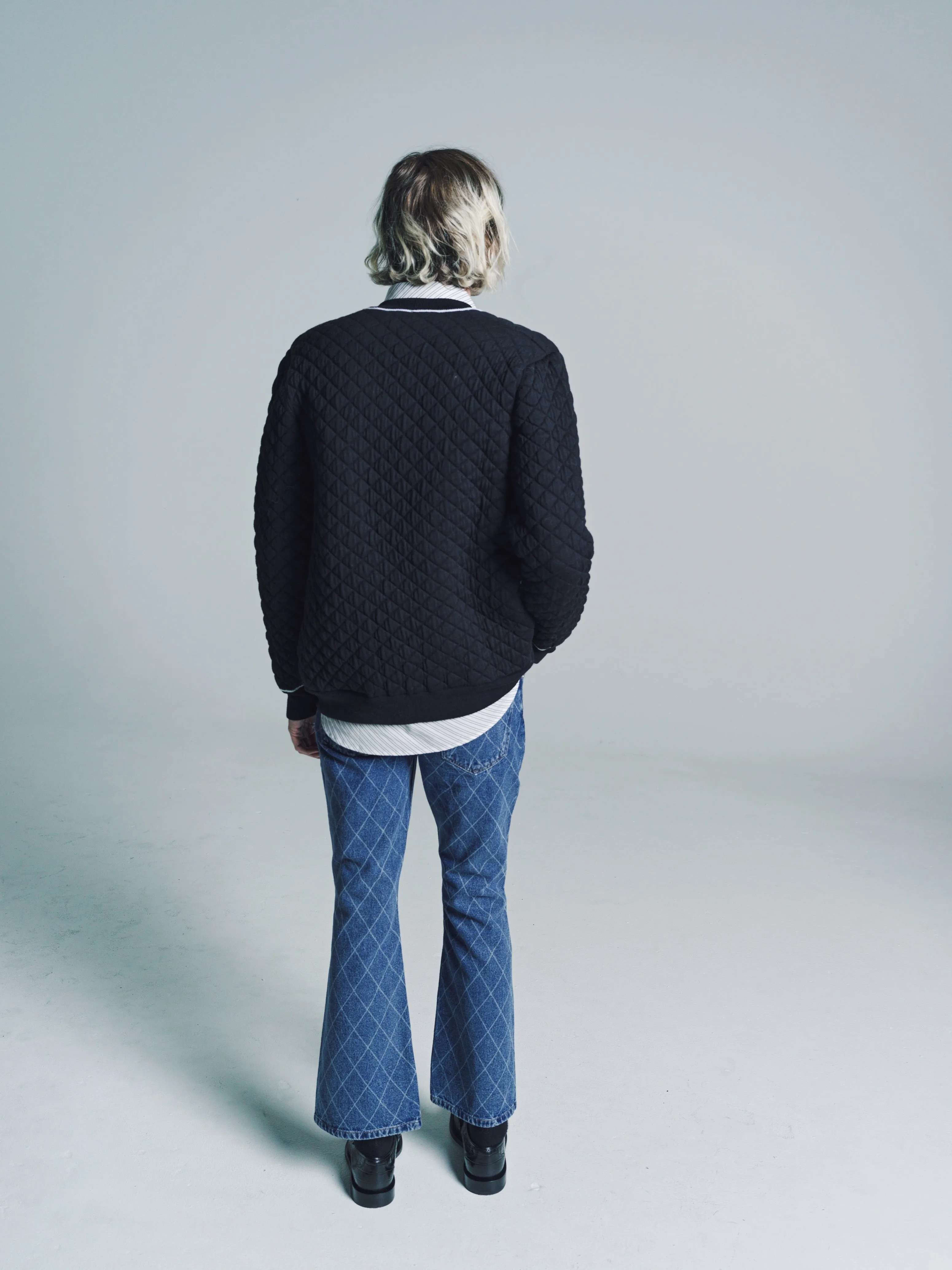 Black Merino Wool Quilted Cardigan