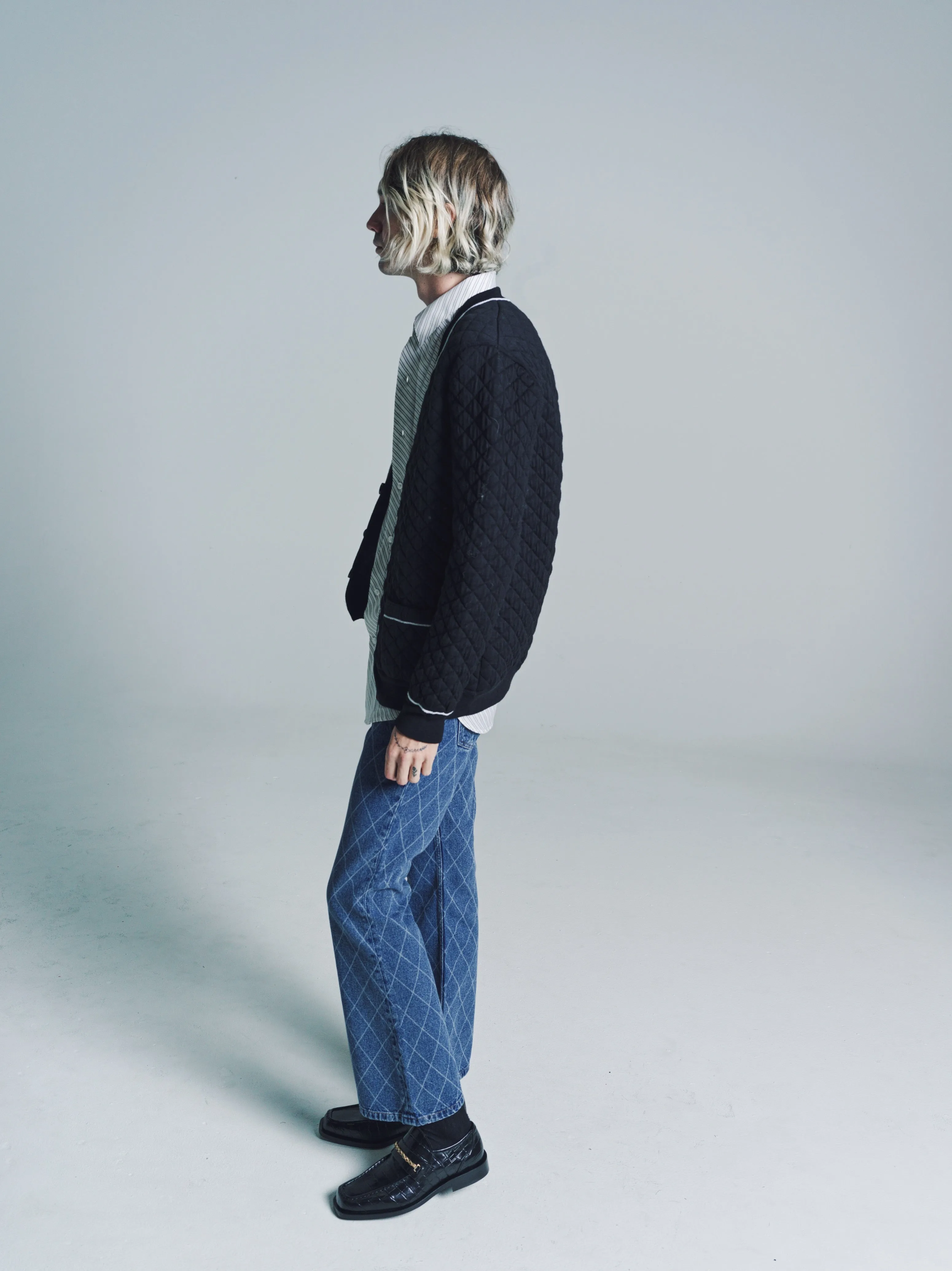 Black Merino Wool Quilted Cardigan