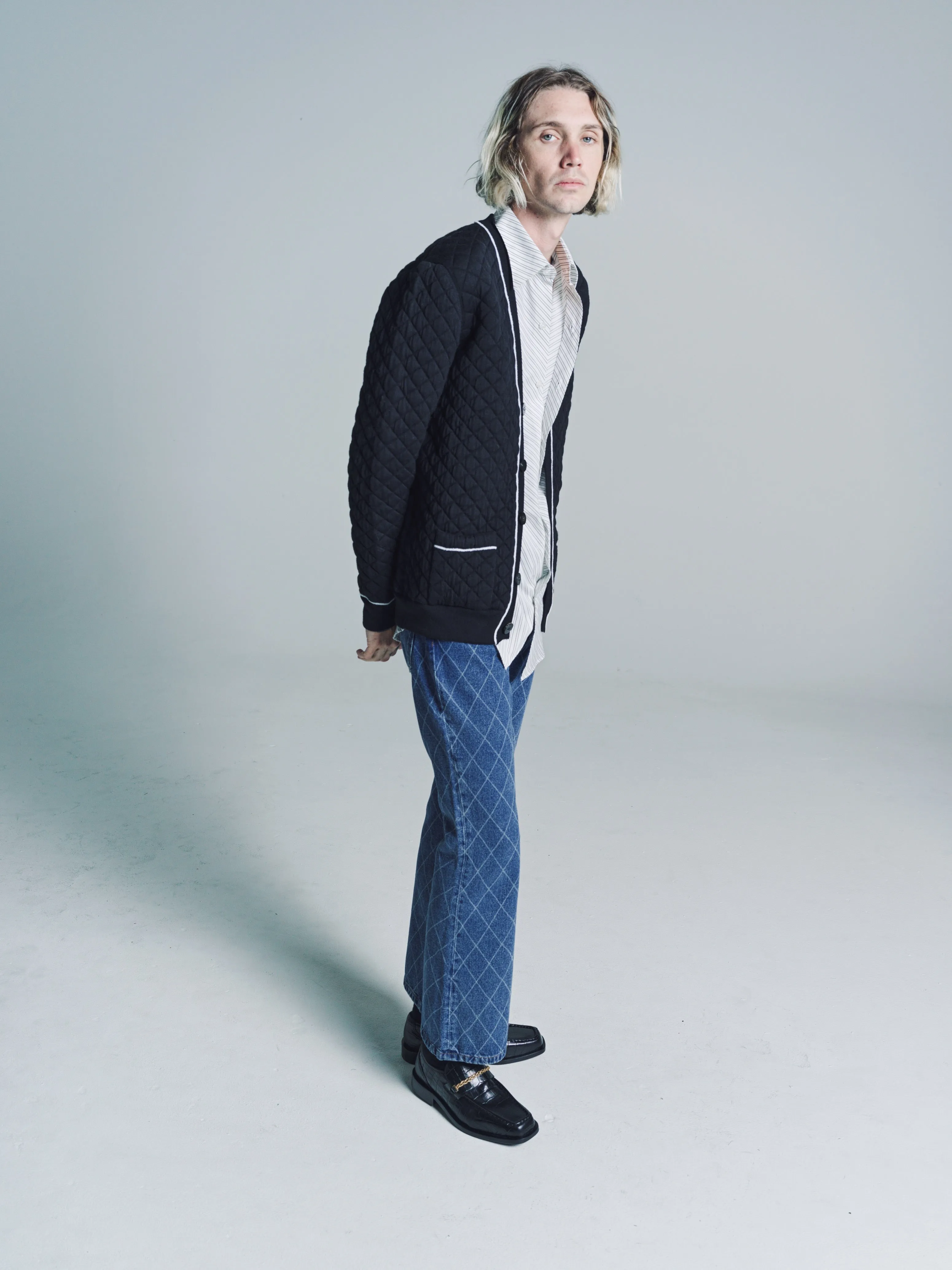 Black Merino Wool Quilted Cardigan