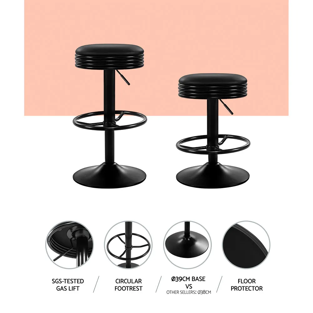 Black PU Leather Padded Swivel Bar Stools Set of 2 - Artiss