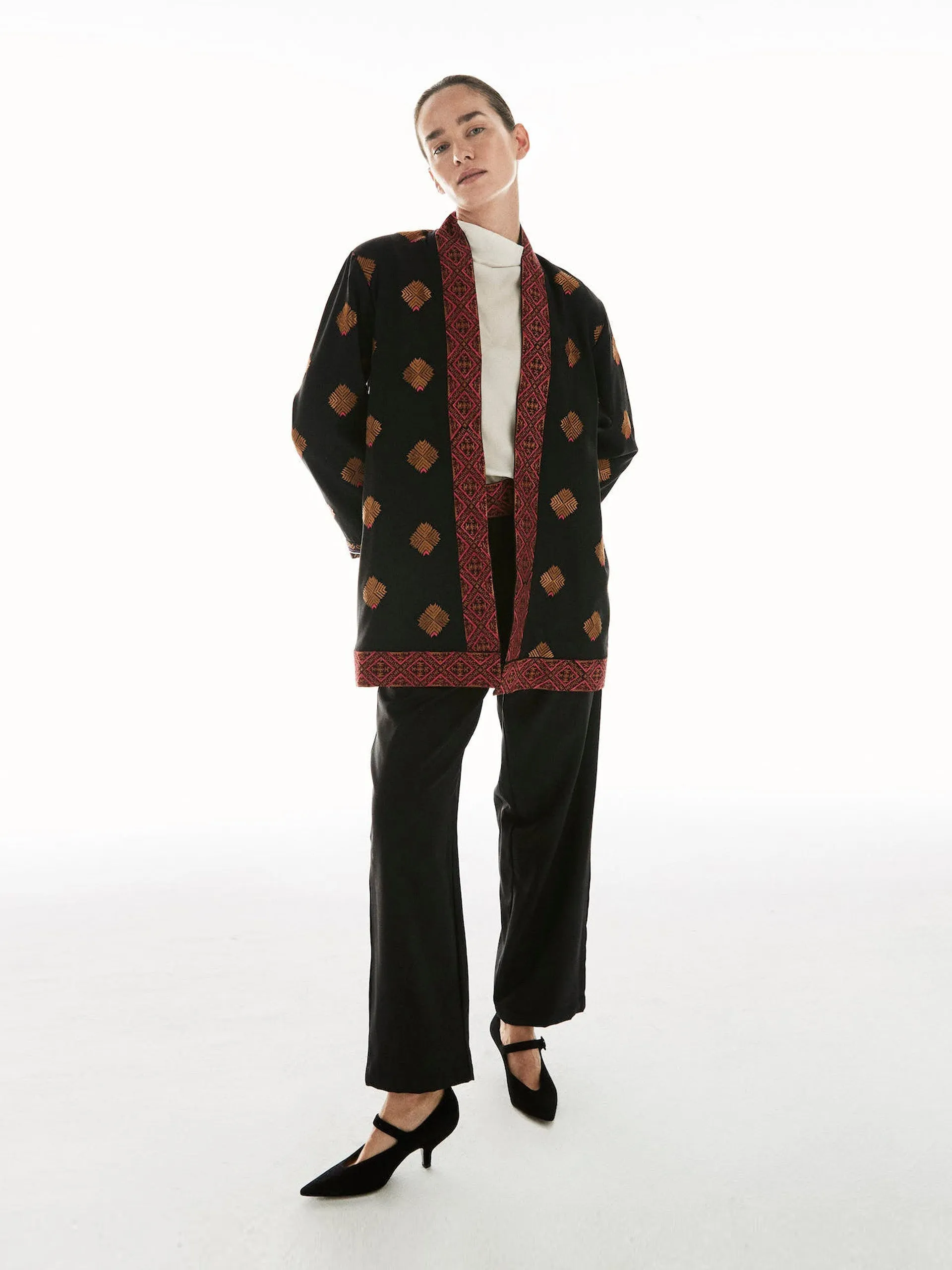 Black wool Phulkaari embroidered jacket