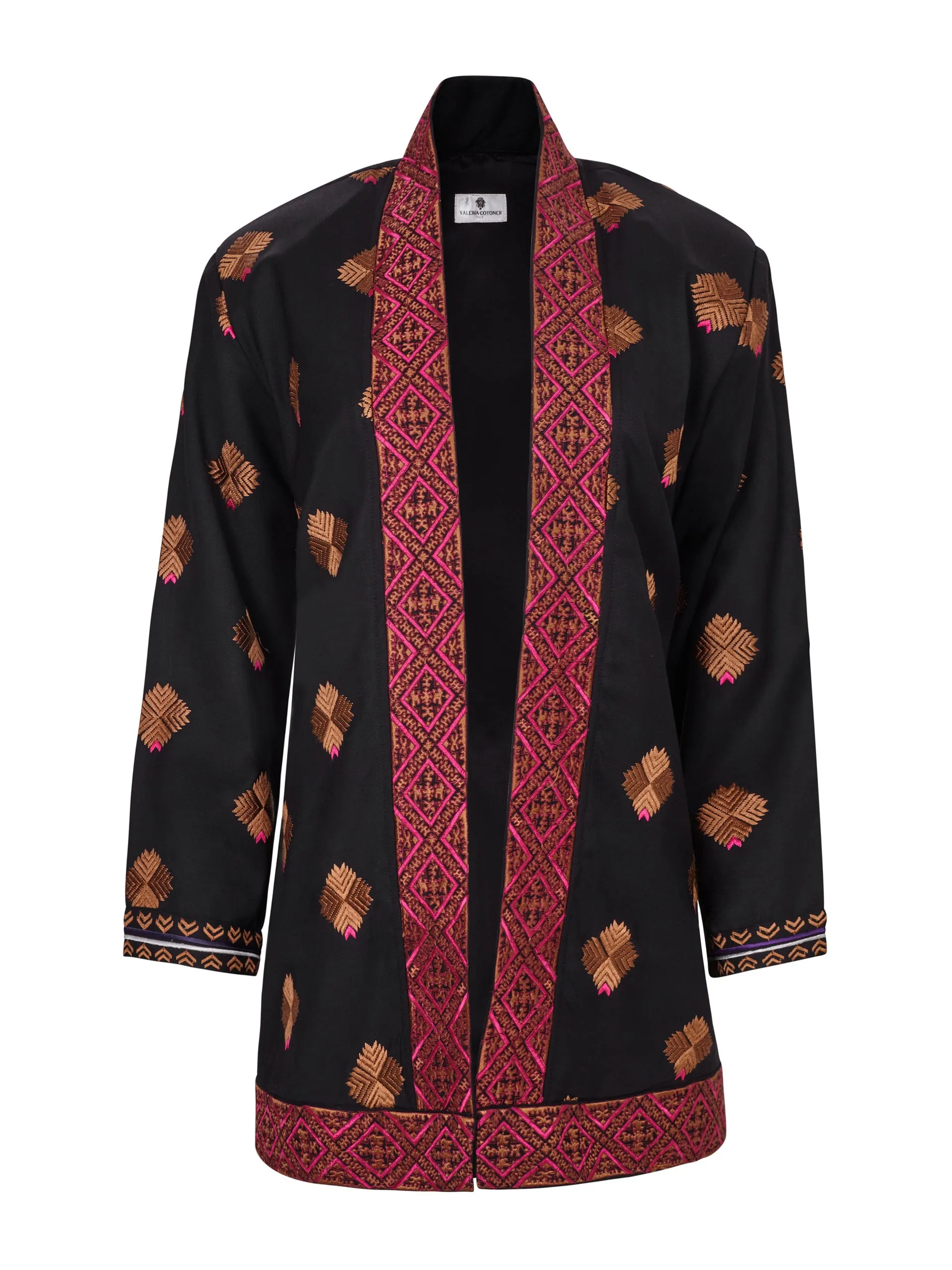 Black wool Phulkaari embroidered jacket