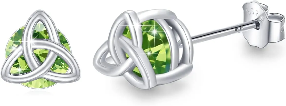 Celtic Sterling Silver Birthstone Stud Earrings - Celtic Knot Design, Gifts for Women