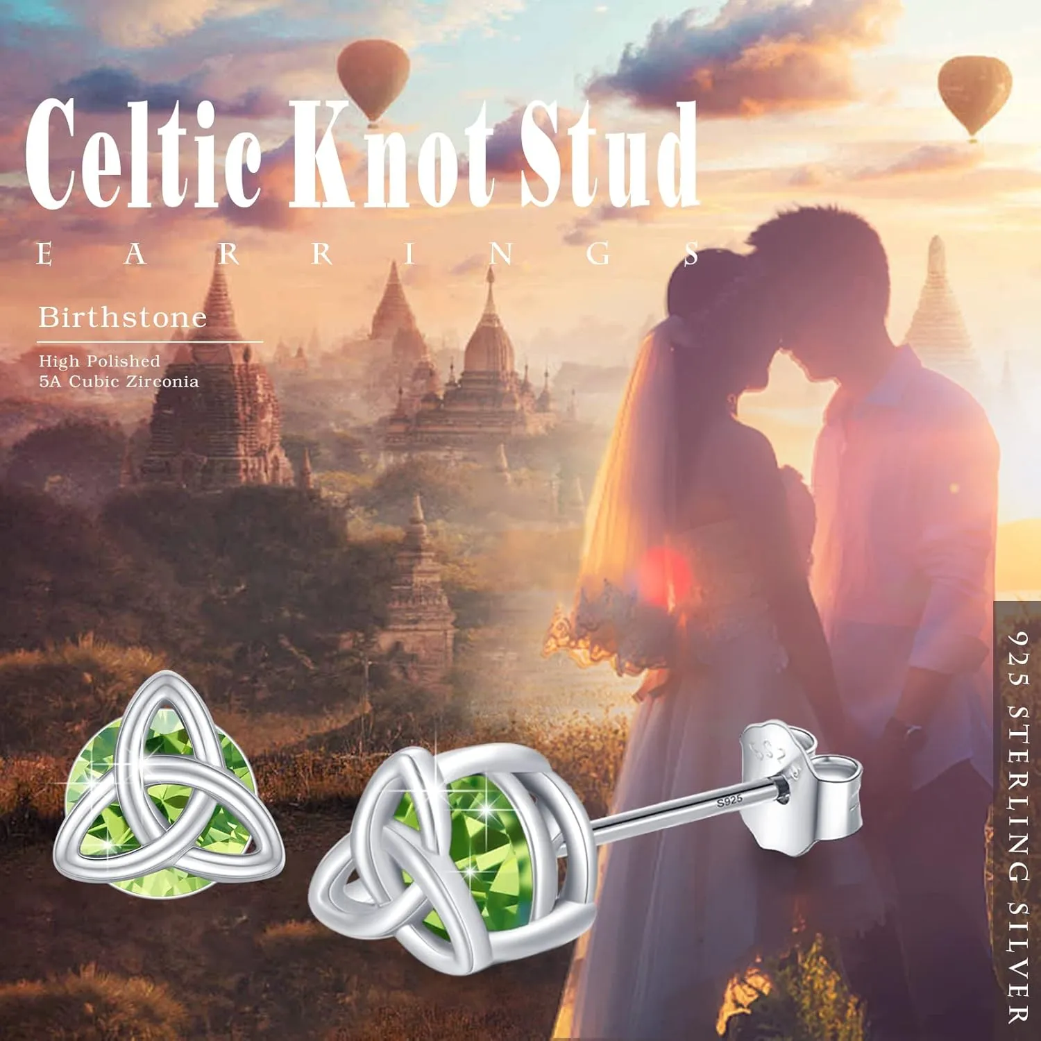 Celtic Sterling Silver Birthstone Stud Earrings - Celtic Knot Design, Gifts for Women