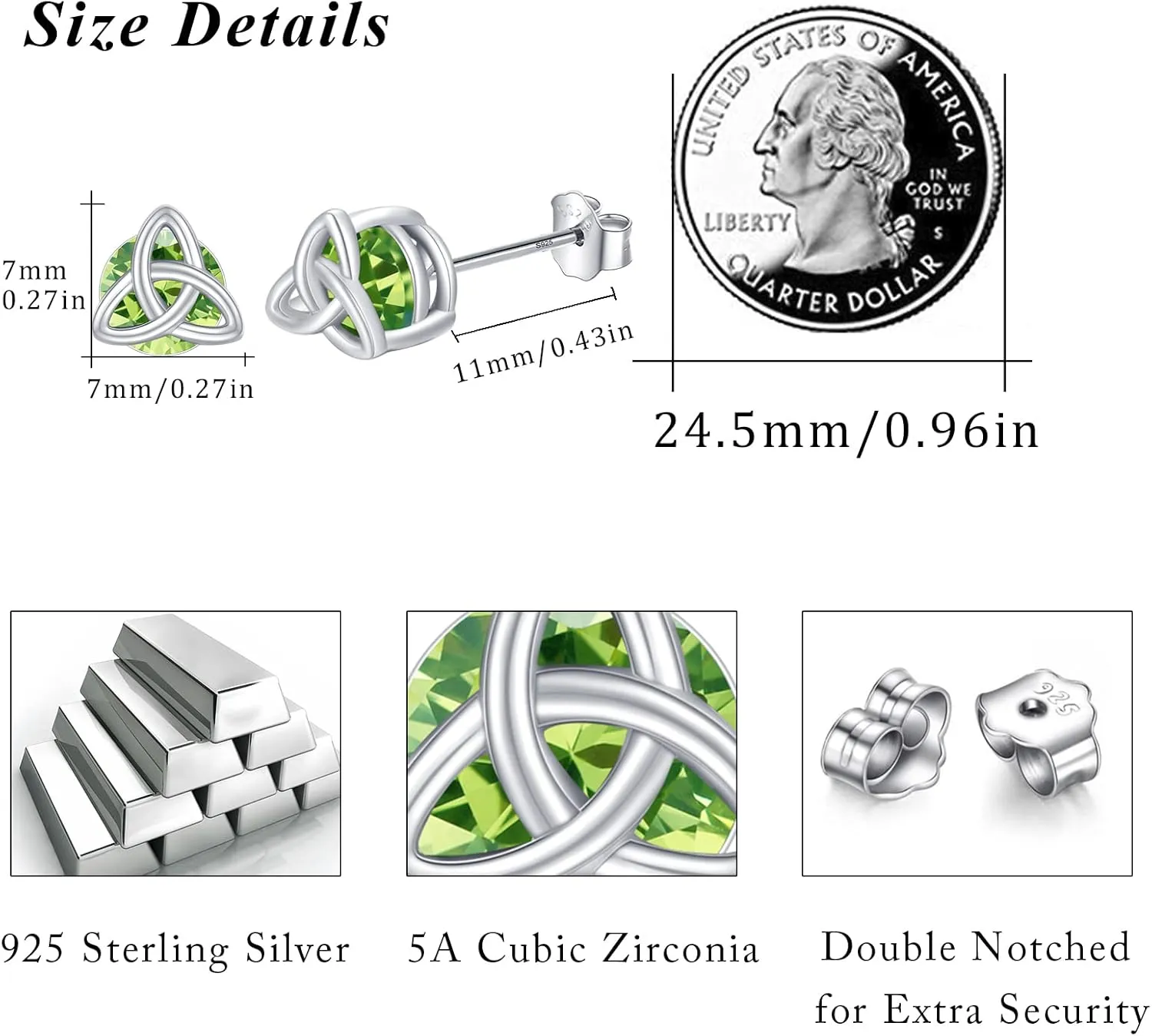 Celtic Sterling Silver Birthstone Stud Earrings - Celtic Knot Design, Gifts for Women