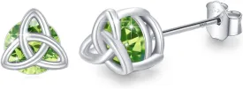 Celtic Sterling Silver Birthstone Stud Earrings - Celtic Knot Design, Gifts for Women