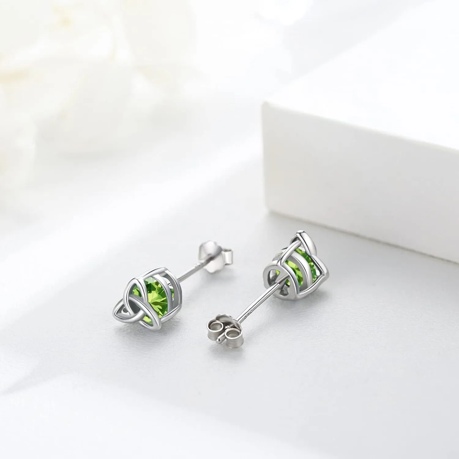 Celtic Sterling Silver Birthstone Stud Earrings - Celtic Knot Design, Gifts for Women