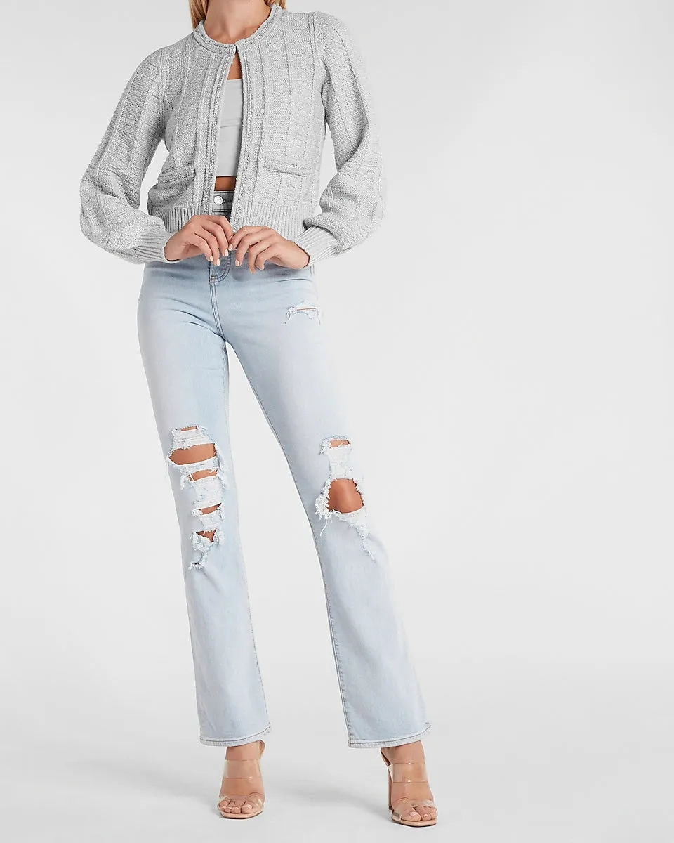 Chain Trim Sweater Jacket in Silver Heather Gray