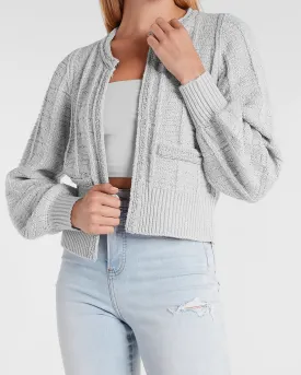 Chain Trim Sweater Jacket in Silver Heather Gray
