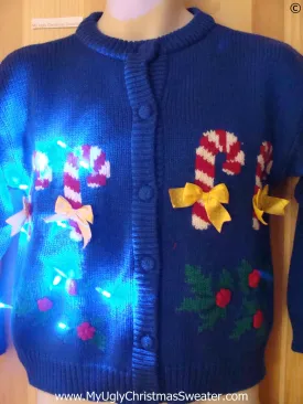 Christmas Sweater Cardigan w- Candy Canes and Lights (g282)