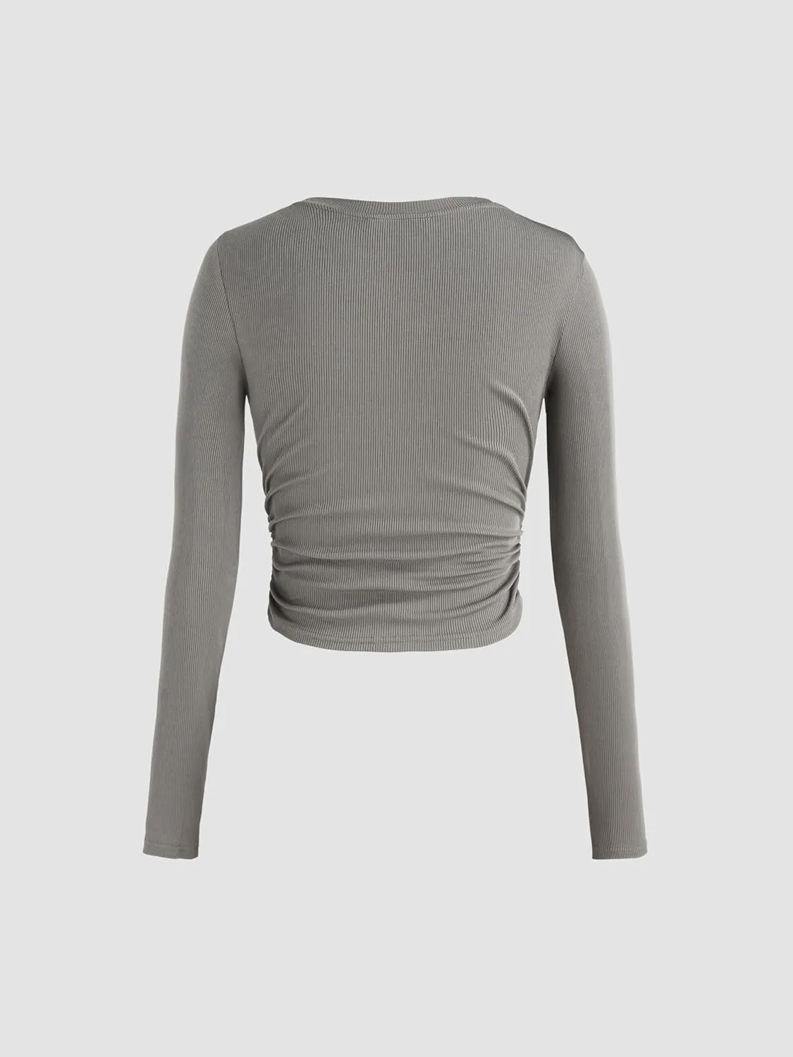 CIDER Women's Long Sleeve Tops V Neck Ruched Crop Top Solid Rib Shirts Basic Tee for Spring Fall