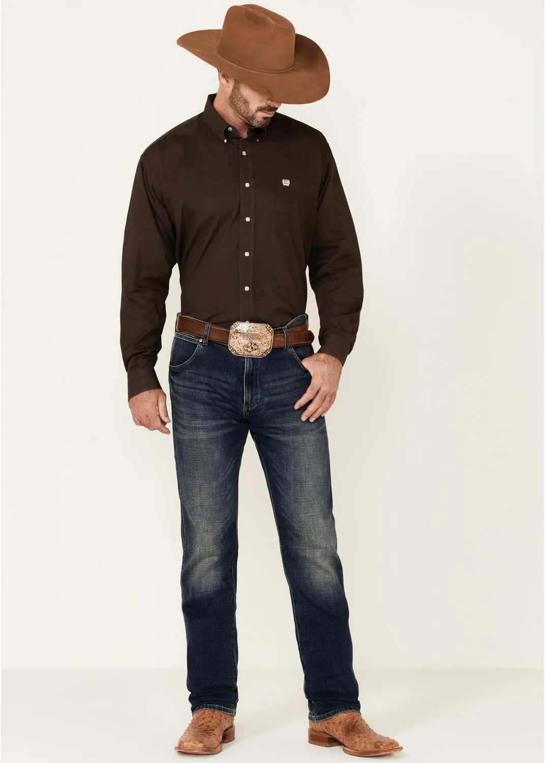 Cinch Men's Classic Fit Long Sleeve Button One Open Pocket Solid Basic