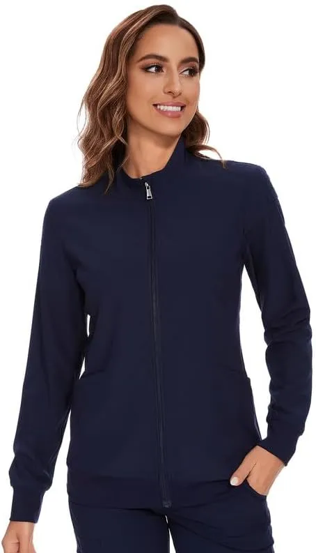 COZYFIT Scrub Jackets for Woman, Zip Front Nurse Jacket, 4-Way Stretch Fabric