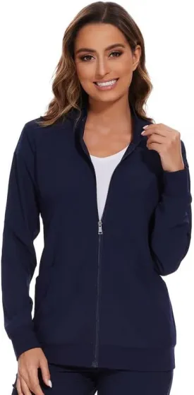 COZYFIT Scrub Jackets for Woman, Zip Front Nurse Jacket, 4-Way Stretch Fabric