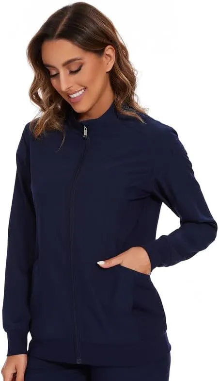 COZYFIT Scrub Jackets for Woman, Zip Front Nurse Jacket, 4-Way Stretch Fabric