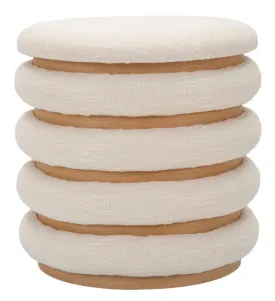 Cream Round Padded & Wooden Pouffe