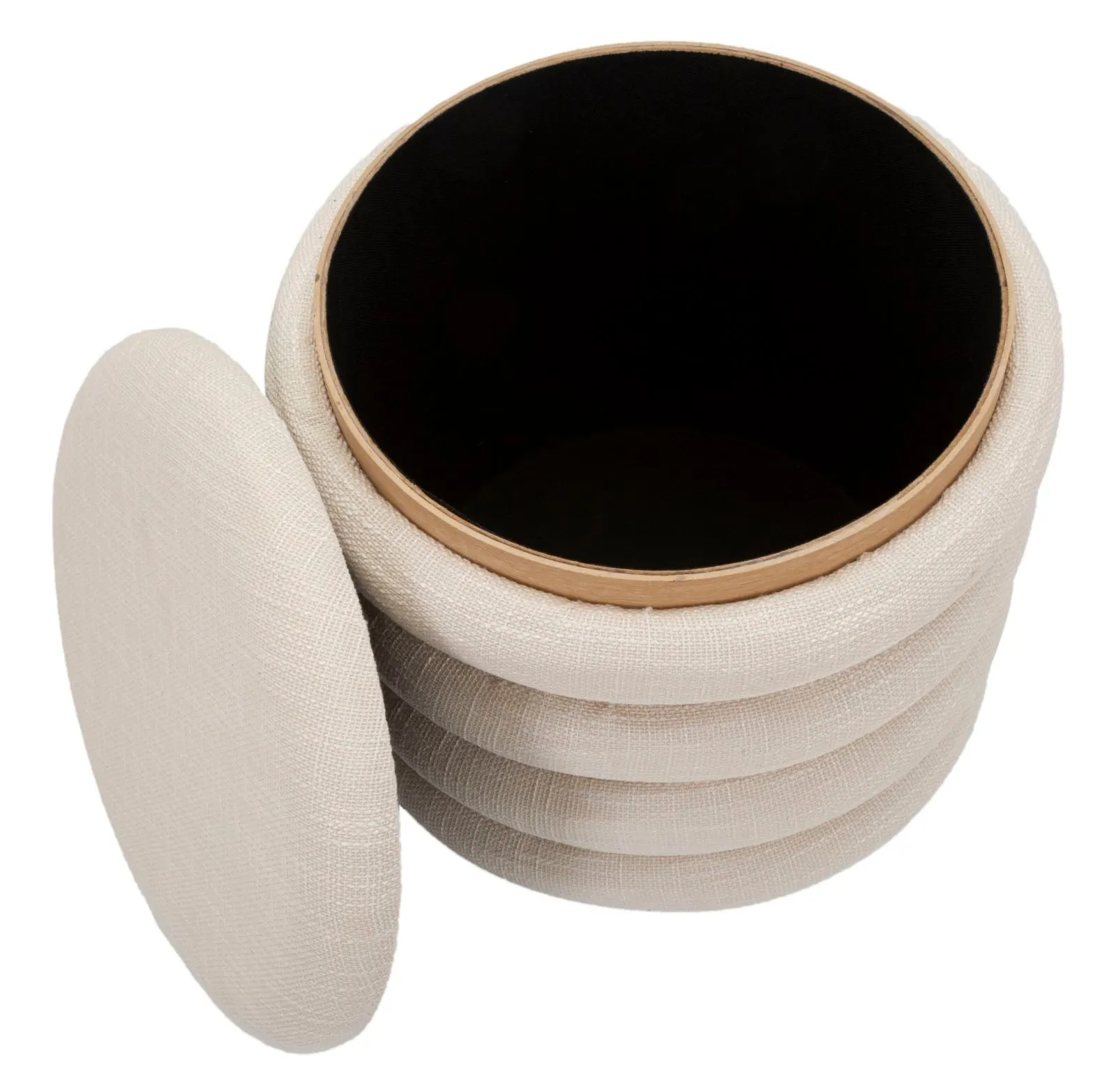 Cream Round Padded & Wooden Pouffe