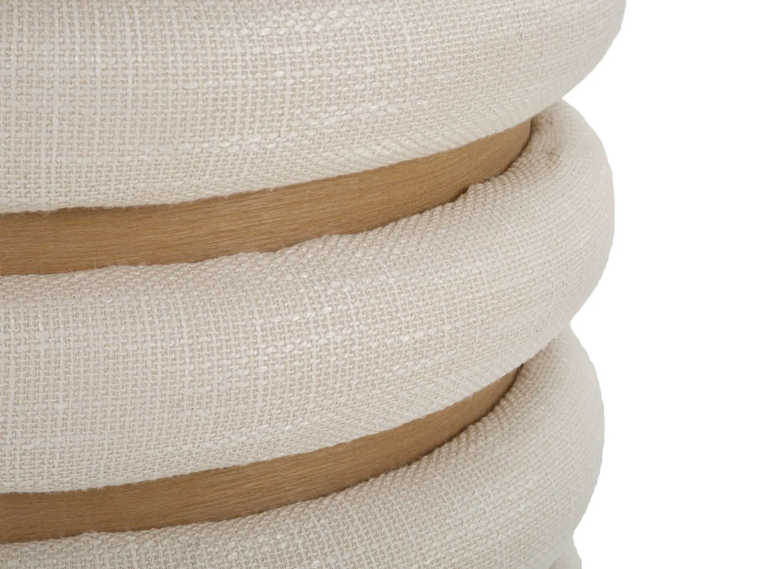Cream Round Padded & Wooden Pouffe