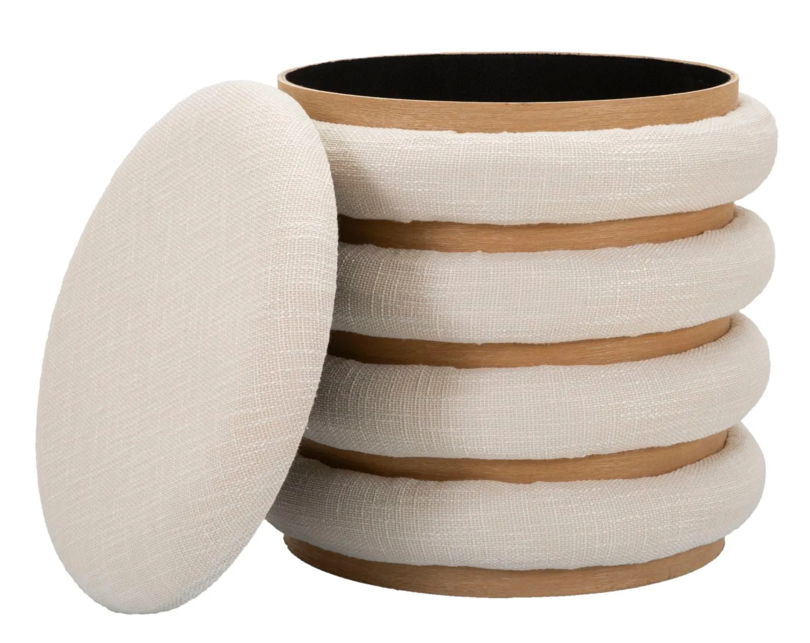 Cream Round Padded & Wooden Pouffe