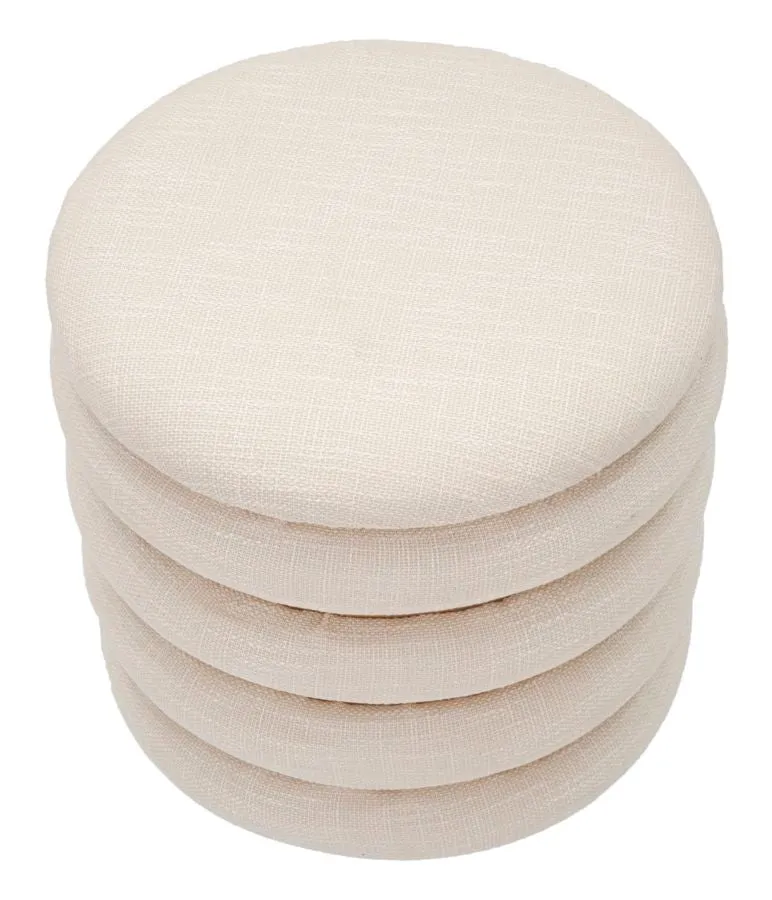 Cream Round Padded & Wooden Pouffe