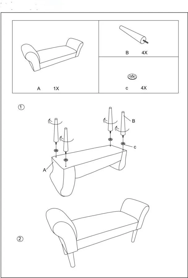 Cream Velvet Padded Bench