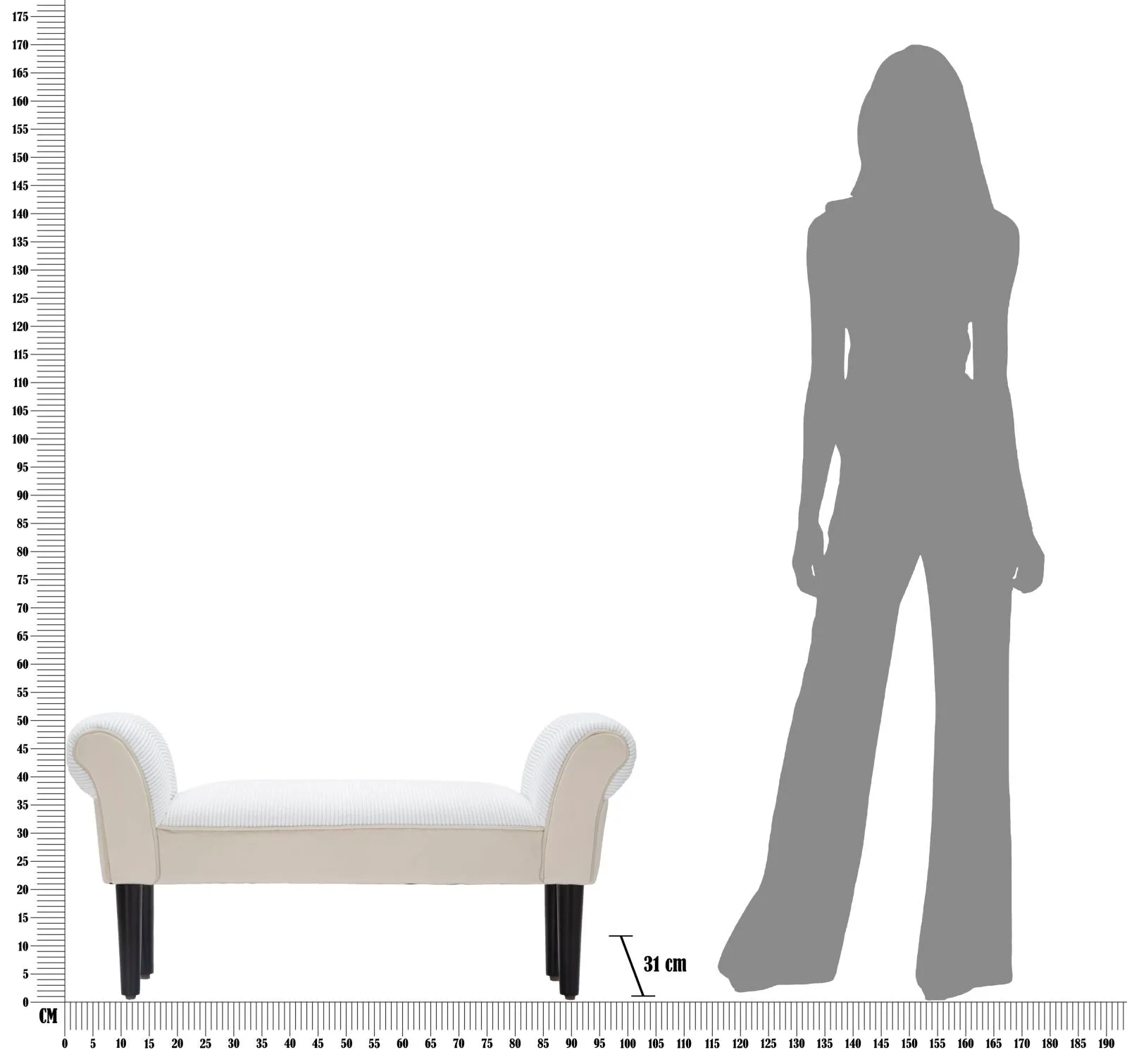 Cream Velvet Padded Bench