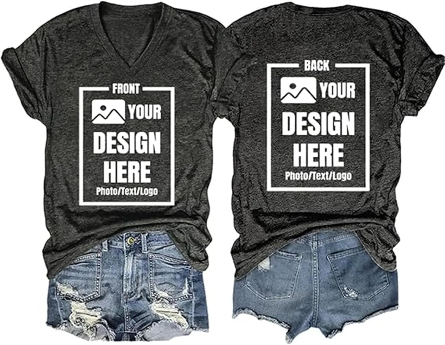 Custom T Shirts Customized V Neck Shirts Add Your Own and Text Design Custom Personalized Adult T-Shirt Tee