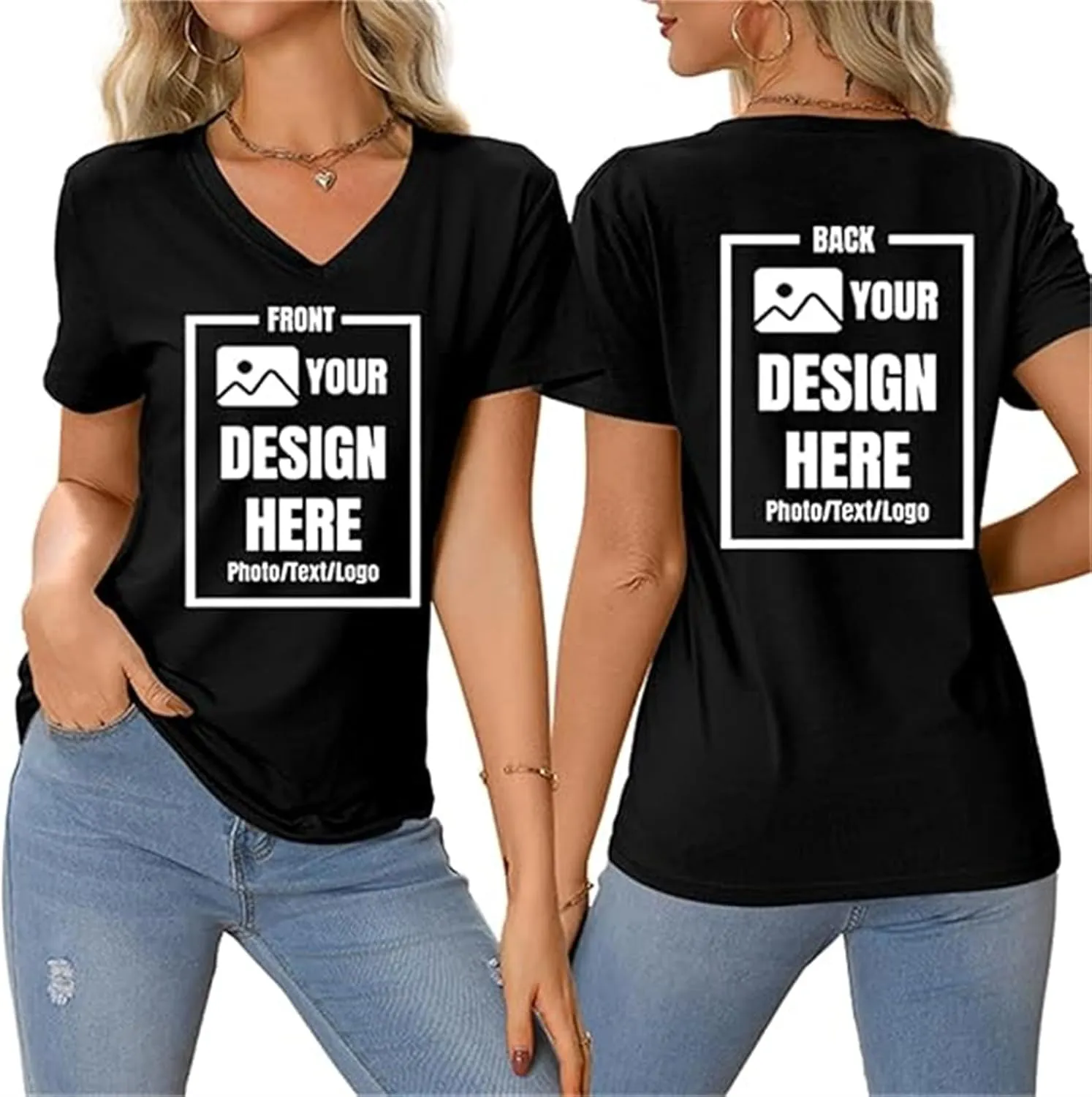 Custom T Shirts Customized V Neck Shirts Add Your Own and Text Design Custom Personalized Adult T-Shirt Tee