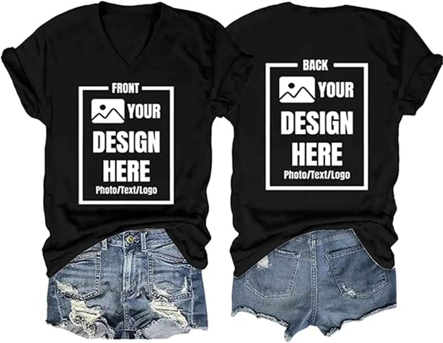 Custom T Shirts Customized V Neck Shirts Add Your Own and Text Design Custom Personalized Adult T-Shirt Tee
