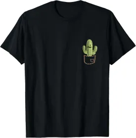 Cute Cactus Pocket Design Minimalist Plant Lover Aesthetic T-Shirt