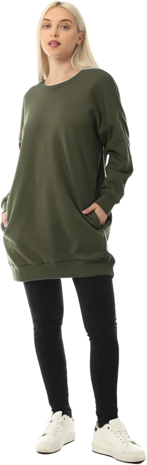 Design by Olivia Women's Casual Oversized Loose Fit Crewneck Long Sleeve Fleece Pullover Sweatshirts Tunic S~3X