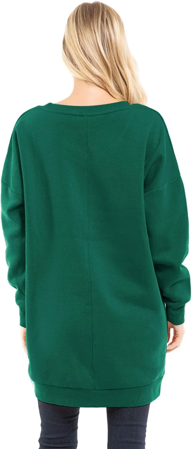 Design by Olivia Women's Casual Oversized Loose Fit V-Neck Fleece Pullover Sweatshirts Tunic Fall Outfits S~3X