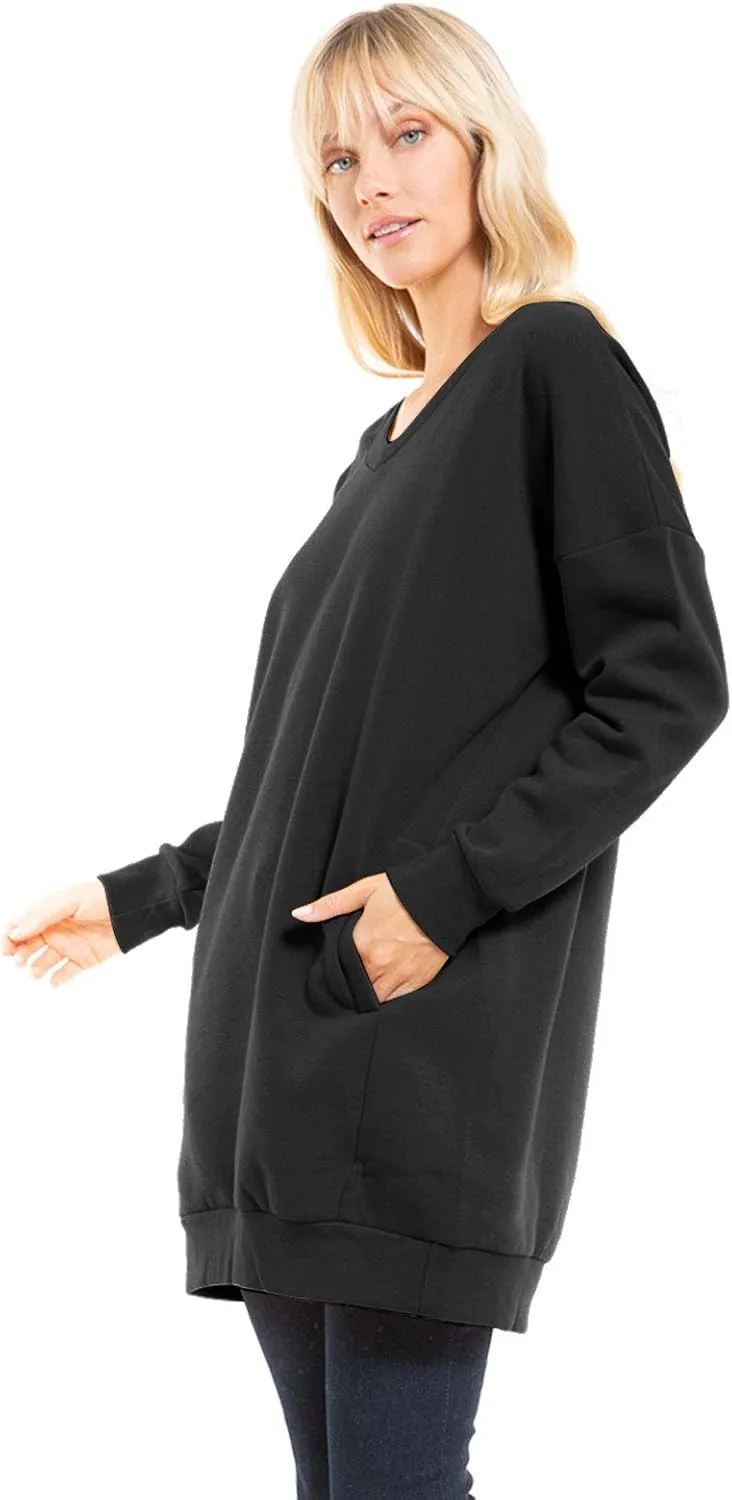 Design by Olivia Women's Casual Oversized Loose Fit V-Neck Fleece Pullover Sweatshirts Tunic Fall Outfits S~3X