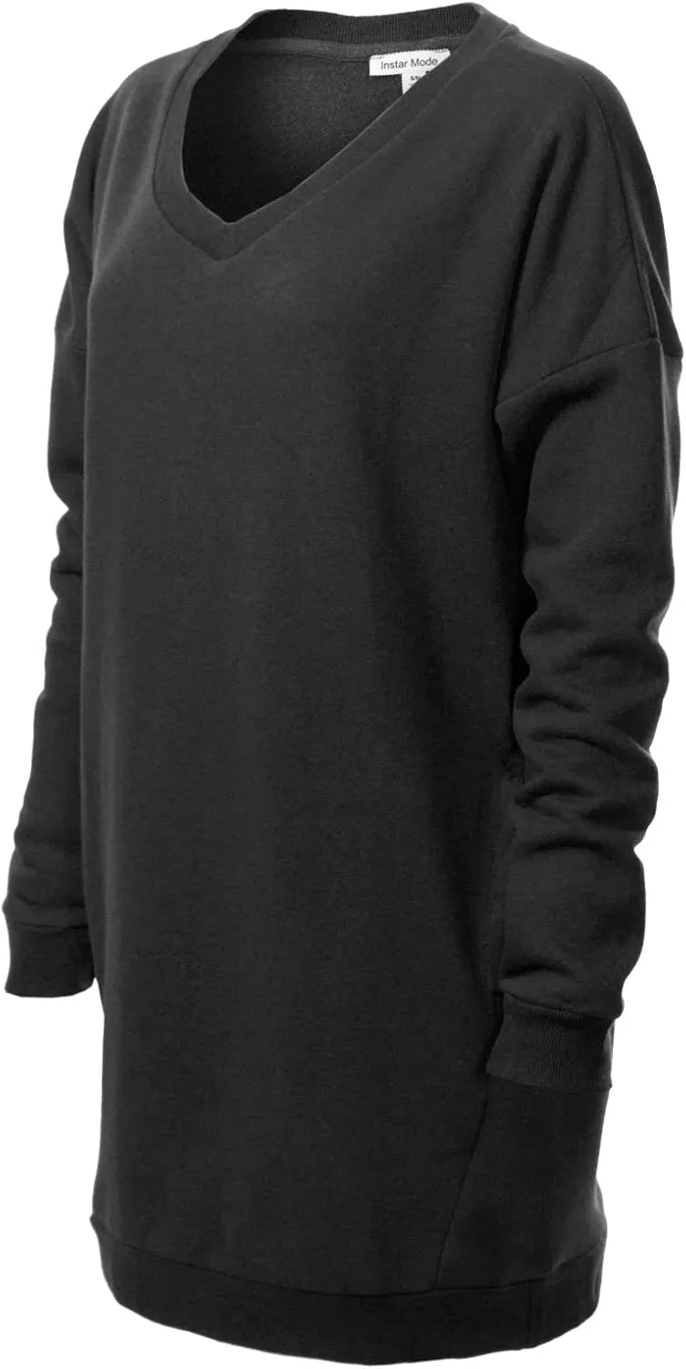 Design by Olivia Women's Casual Oversized Loose Fit V-Neck Fleece Pullover Sweatshirts Tunic Fall Outfits S~3X