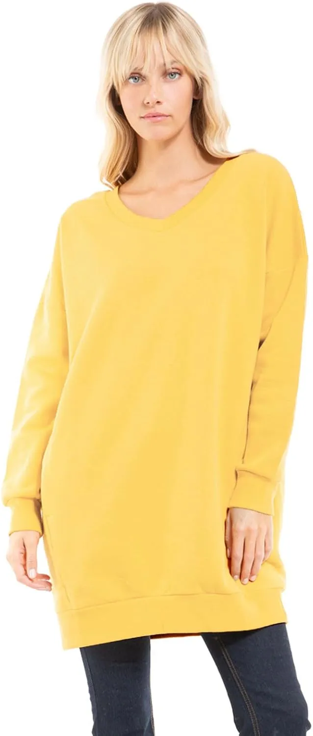 Design by Olivia Women's Casual Oversized Loose Fit V-Neck Fleece Pullover Sweatshirts Tunic Fall Outfits S~3X