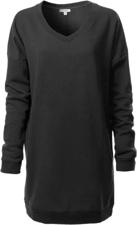 Design by Olivia Women's Casual Oversized Loose Fit V-Neck Fleece Pullover Sweatshirts Tunic Fall Outfits S~3X