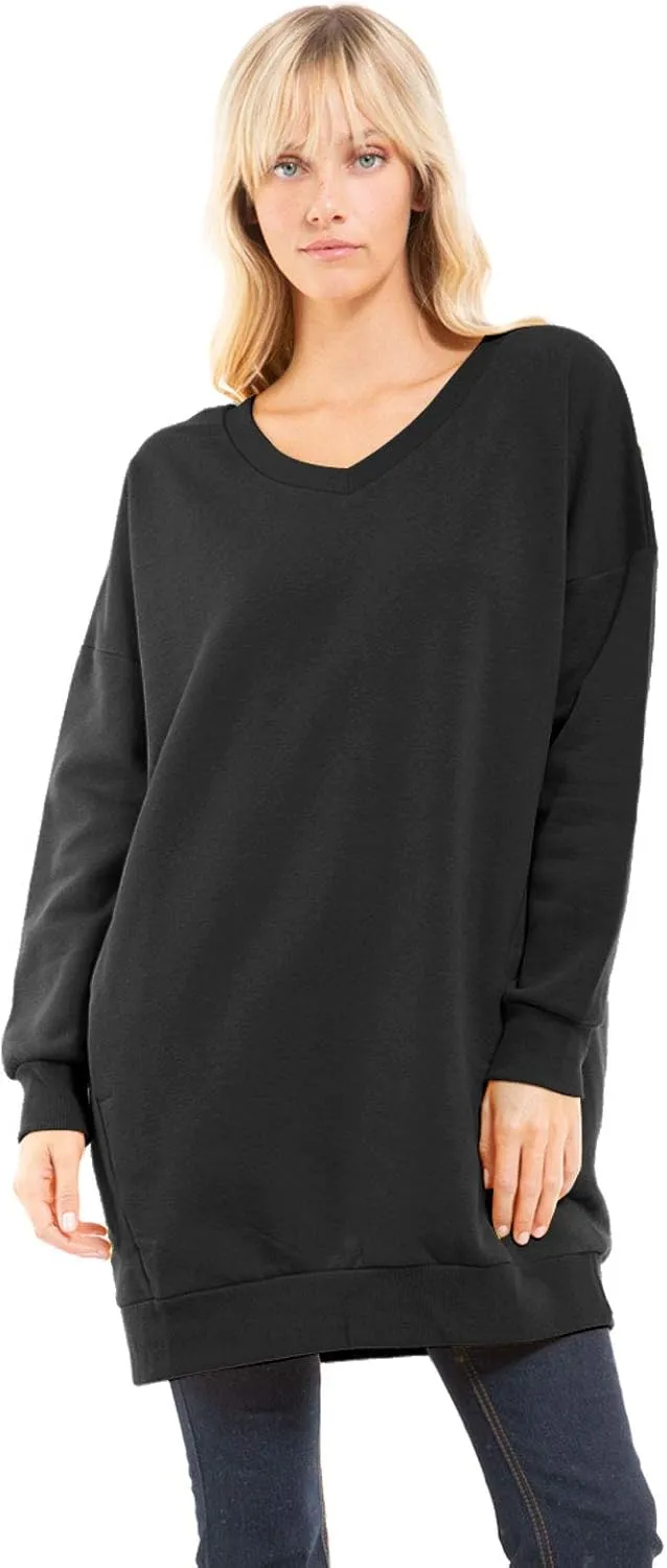 Design by Olivia Women's Casual Oversized Loose Fit V-Neck Fleece Pullover Sweatshirts Tunic Fall Outfits S~3X