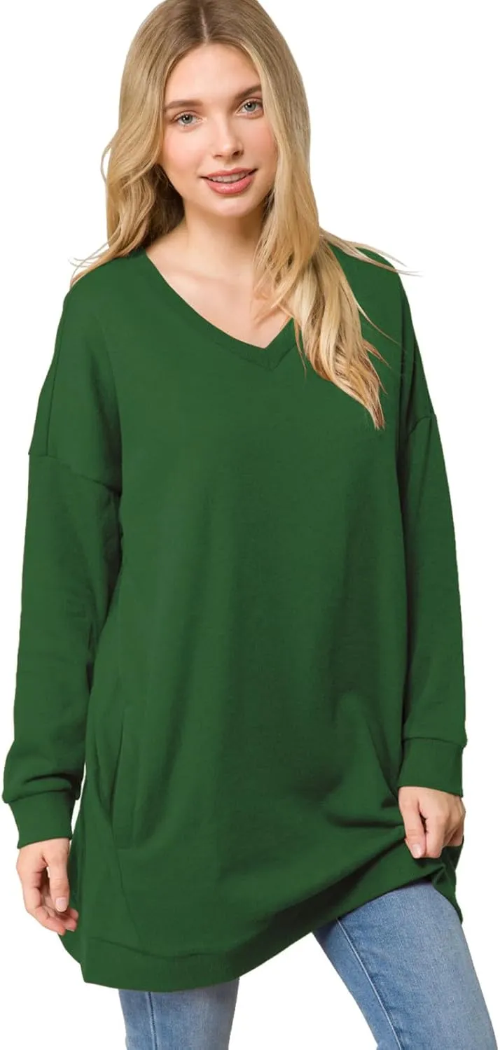 Design by Olivia Women's Casual Oversized Loose Fit V-Neck Fleece Pullover Sweatshirts Tunic Fall Outfits S~3X