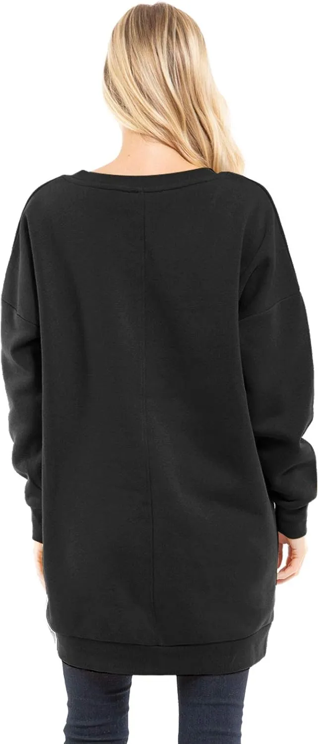 Design by Olivia Women's Casual Oversized Loose Fit V-Neck Fleece Pullover Sweatshirts Tunic Fall Outfits S~3X