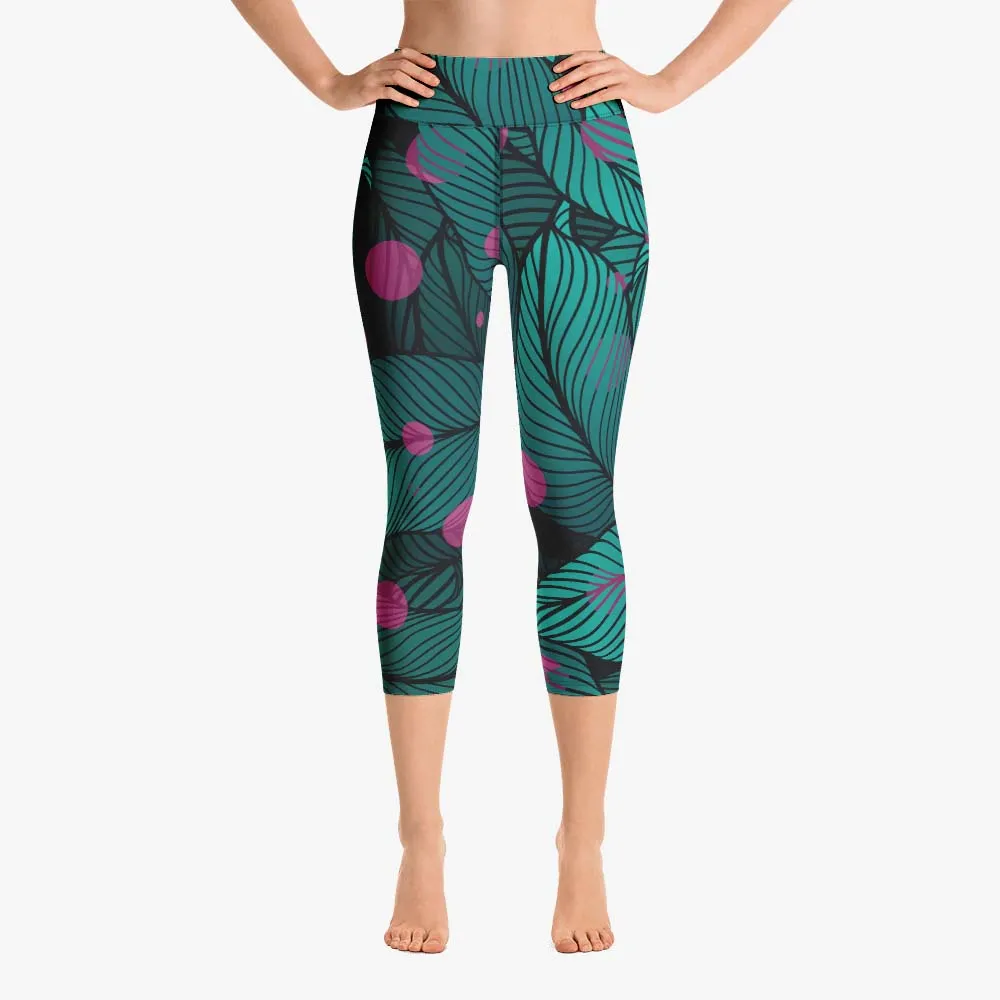 Floral Capris "Fireflies" Green/Pink