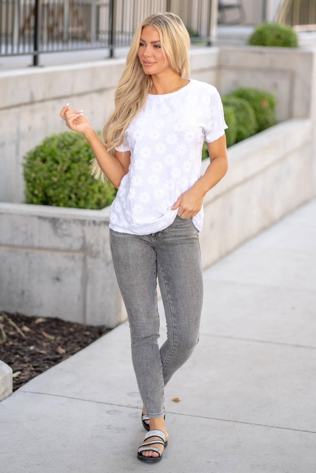 Floral Textured Short Sleeve T-Shirt
