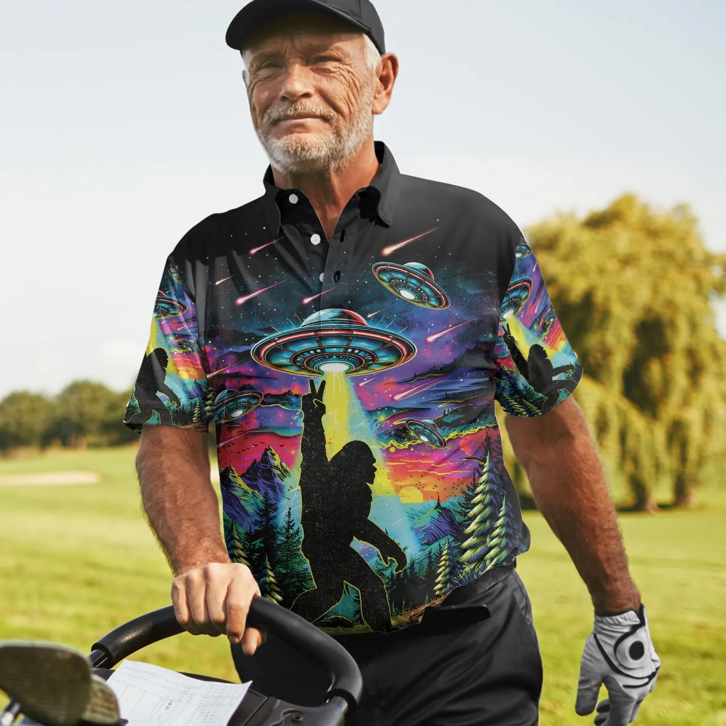 Funny Casual Golf Pattern Polo Shirts for Men Golf Polos Pattern Mens Polo Shirts Short Sleeve Button Up Shirt Men