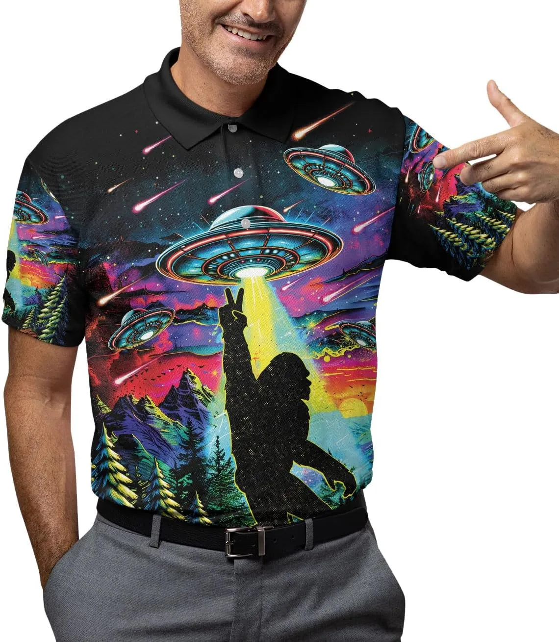 Funny Casual Golf Pattern Polo Shirts for Men Golf Polos Pattern Mens Polo Shirts Short Sleeve Button Up Shirt Men