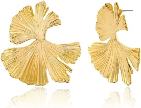 Ginkgo Leaf Flower Earrings, Gold Geometric Statement Earring, Big Fashion Design Boho Drop Dangle Earrings